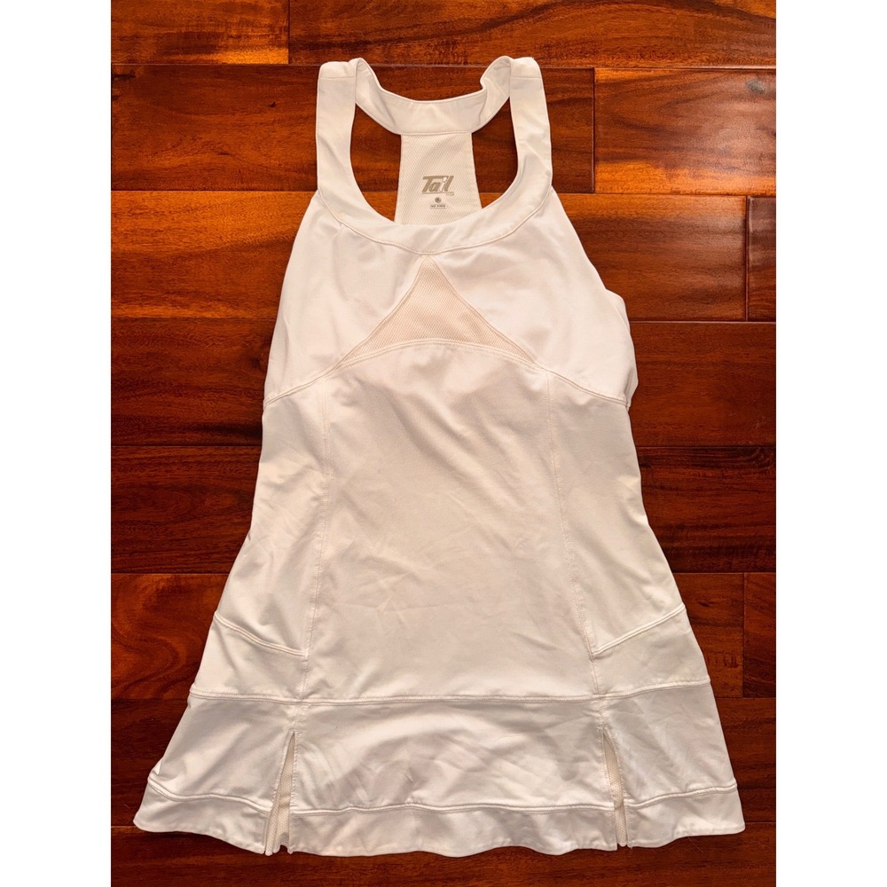 Tail‎ Tech Tennis Dress Womens Medium White Excellent Racerback Mesh Pleated Hem